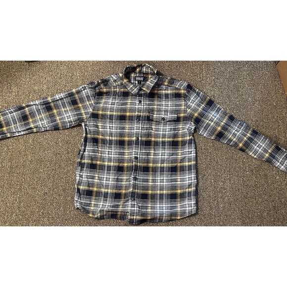Patagonia Shirt Medium Yellow Flannel Check Organic Cotton Lightweight Fjord - Picture 2 of 5
